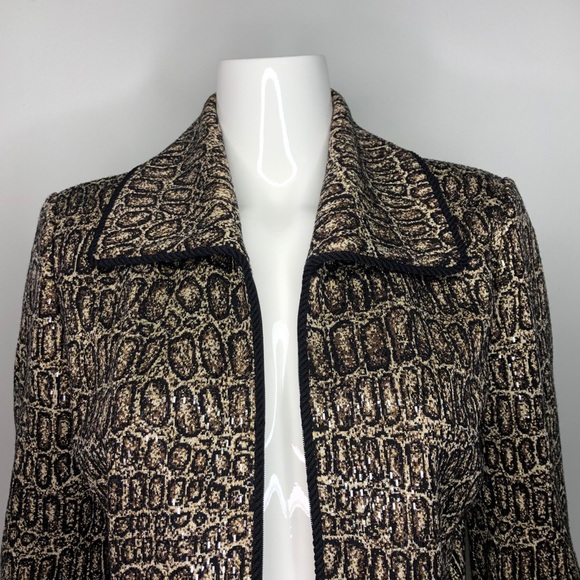 St. John Evening Animal Print Knit Crop Blazer - Picture 2 of 11